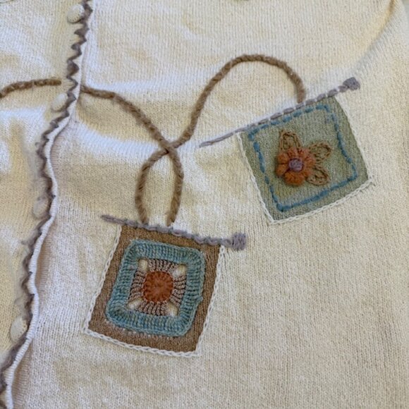 Vintage Women’s L White Button Cardigan Embroidered Knitting Sewing Cottagecore - Picture 11 of 11